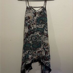 En Creme Green and Pink Asymmetrical Sundress with Spaghetti Straps